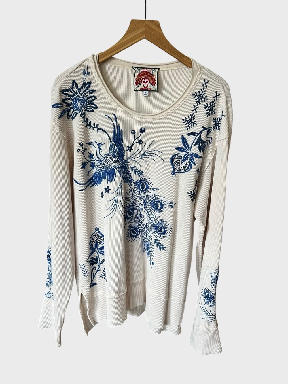 Johnny was azure raw Sean oversized thermal sweatshirt.